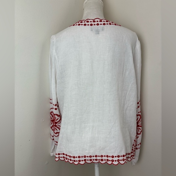 J.Crew Bungalow Embroidered Linen Blouse in Red and White with embroidery Size M - Picture 4 of 11